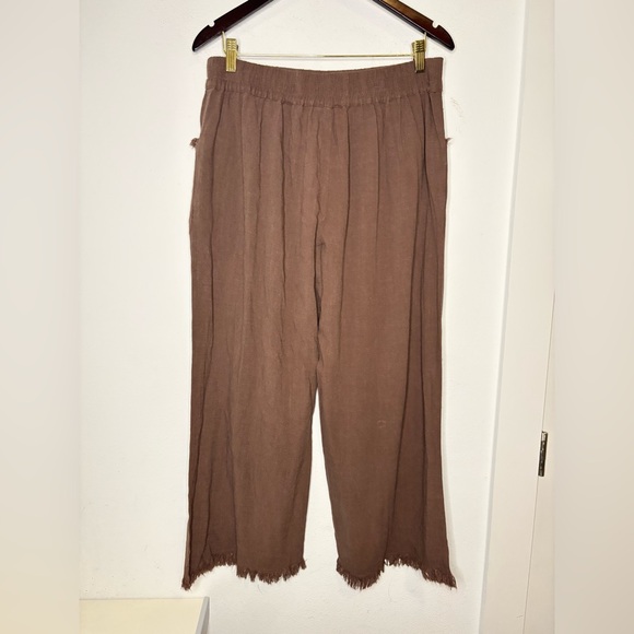 UMGEE NWT BROWN FRAYED HEM LINEN FLOWY CROPPED PANTS SZ XL - Picture 5 of 9
